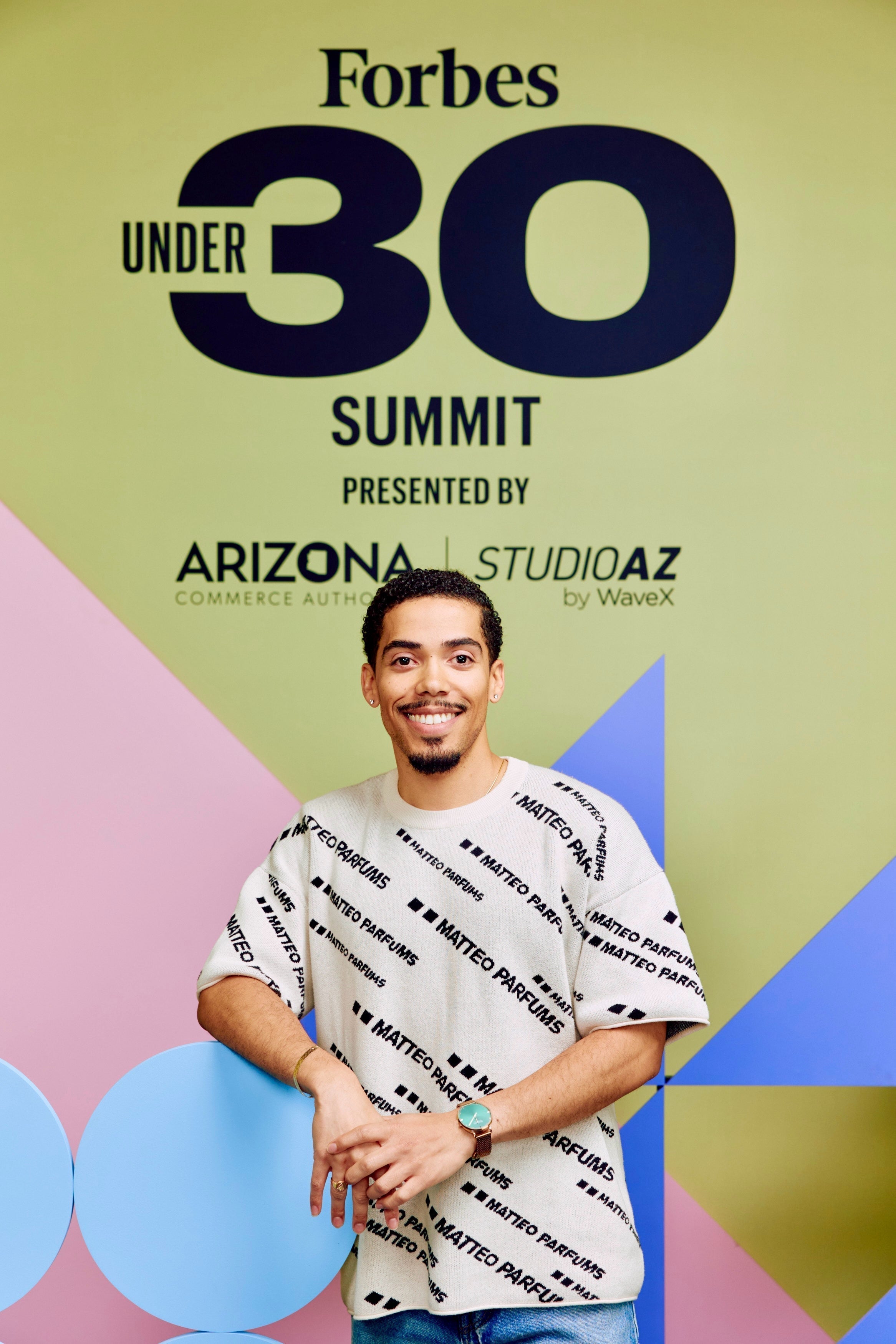 Matthew J. Sanchez, Founder & Perfumer of MATTEO PARFUMS, posing for the Editorial Profile Photograph at the Forbes Under 30 Summit in Phoenix, Arizona. Matthew J. Sanchez is a 2026 Forbes 30 Under 30 Lister in Retail & eCommerce for MATTEO PARFUMS.