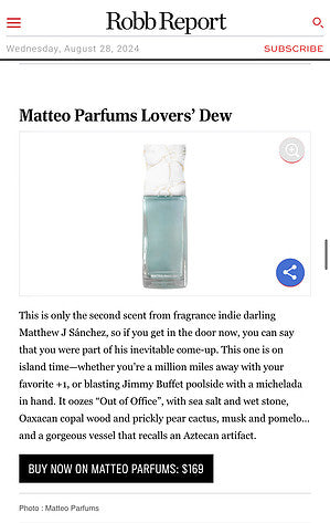 Lovers' Dew, '20 Best New Men's Fragrances of 2024' by Robb Report