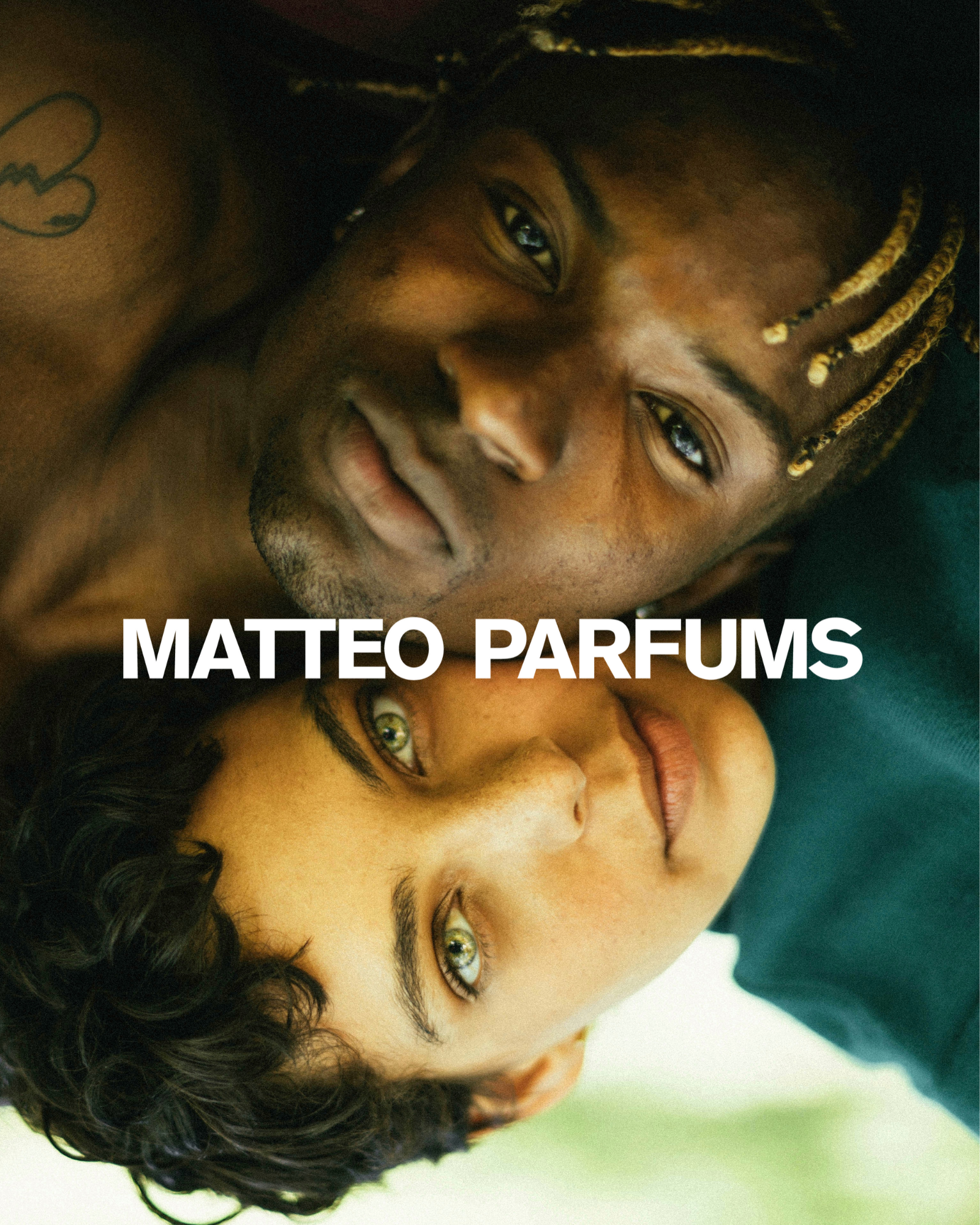 Two people lying down with 'MATTEO PARFUMS' text overlay