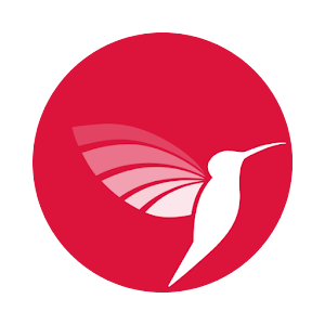 Logo of a white bird within a red circle on a white background